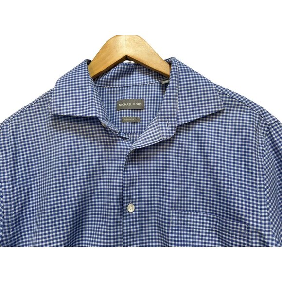 Michael Kors Mens Regular Fit Gingham Long Sleeve Button-Up Shirt Size L Blue Wh - Picture 6 of 13
